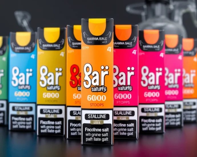 Bar salt 6000 packaging showcasing vibrant colors, designed for premium vaping experience